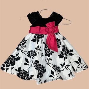 Jona Michelle Black and White Floral Dress with Pink Bow